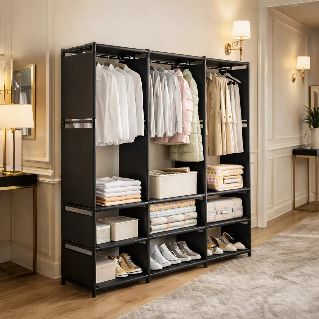 Dulap Organizator pentru Haine cu Rafturi și Bară pentru Umerașe, 170 x 130 x 36 cm