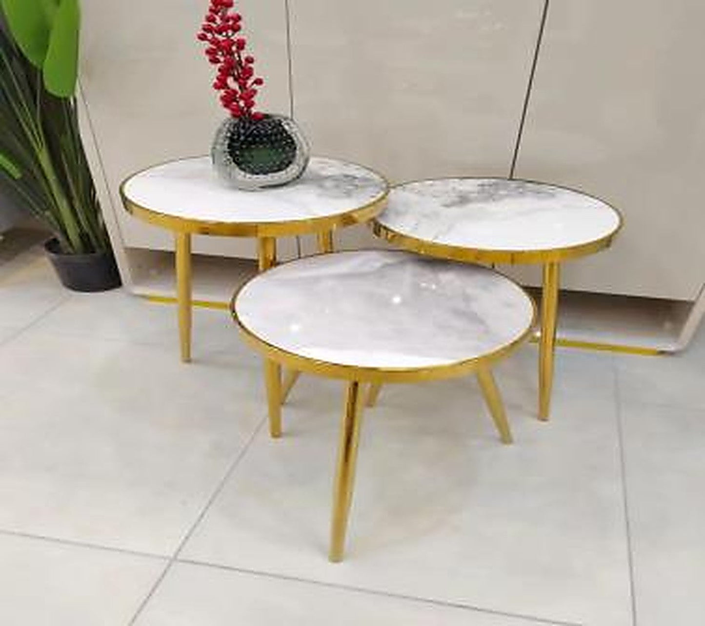 Set de 3 Mese de Servire din Oțel cu Suprafață Ceramică