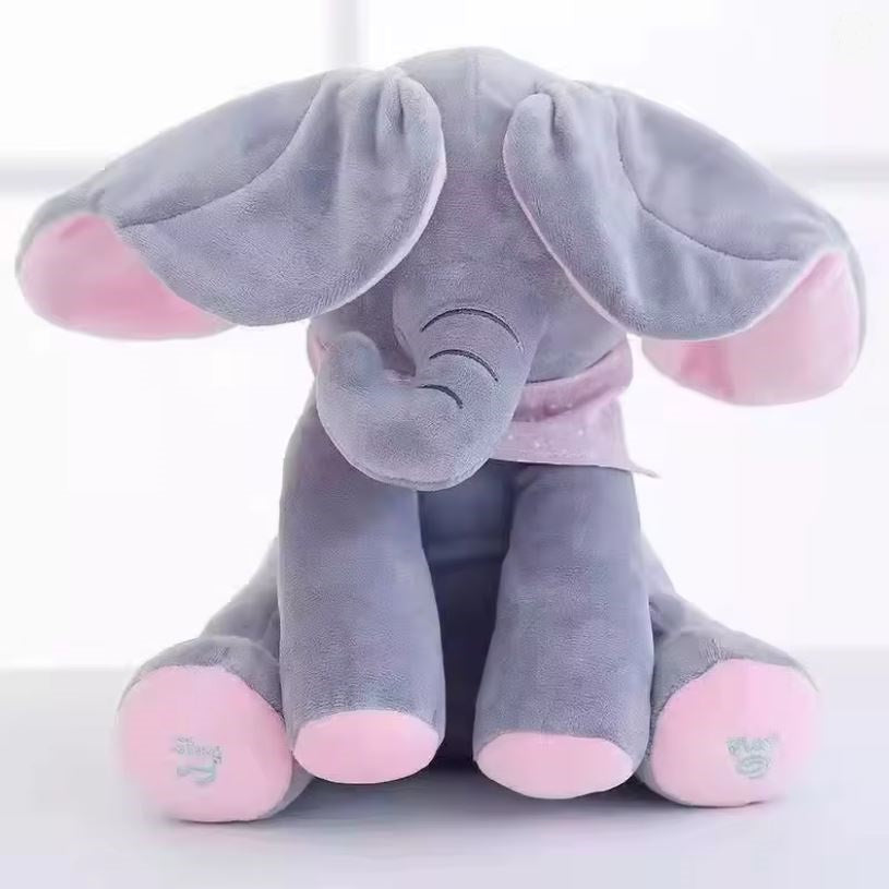 Elefănțel Interactiv din Plus – Cântă, Vorbește și Face „Cucu-Bau”, Mișcă Urechile, Muzical, 30 cm, Roz – Jucărie pentru Copii 1+