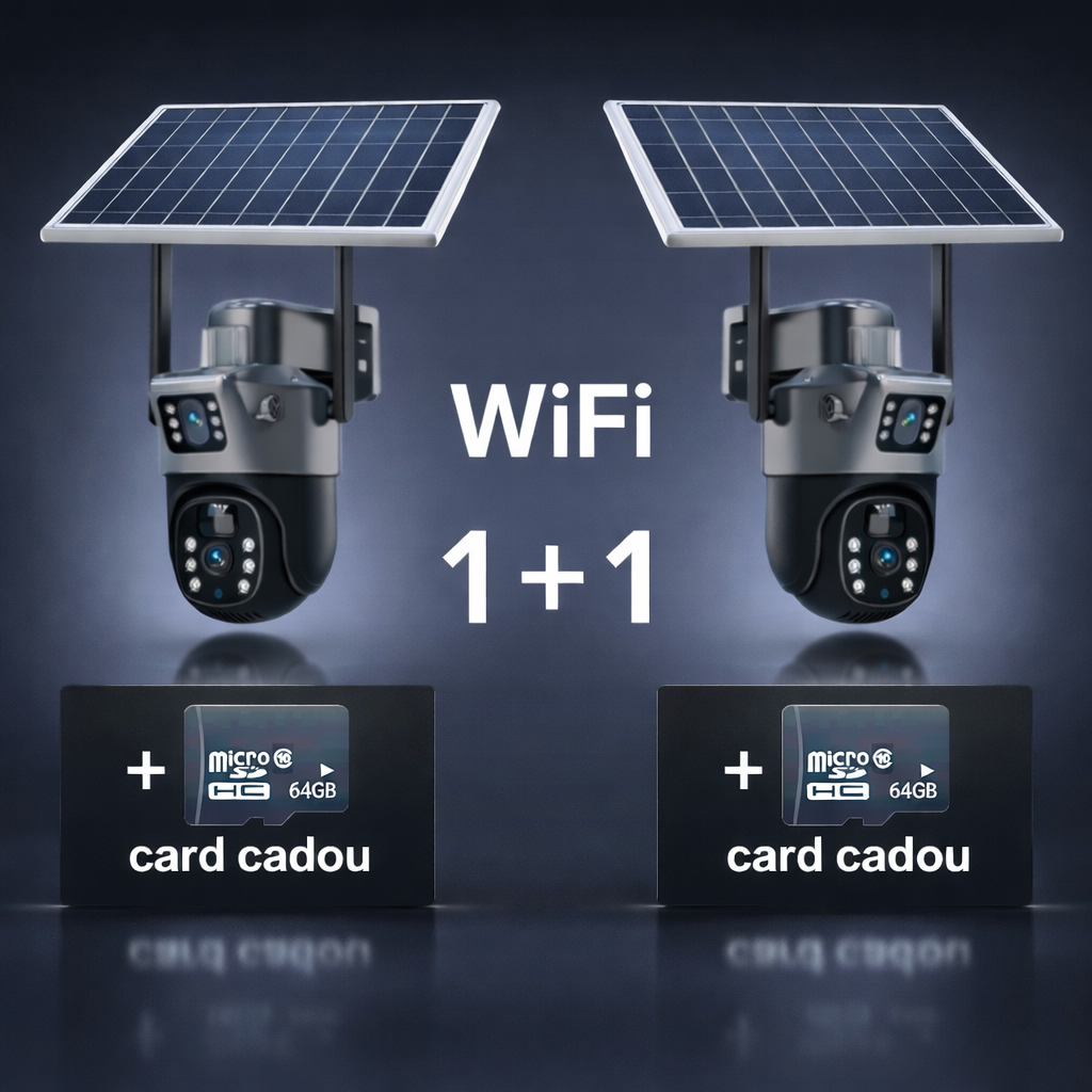 Set Două Camere Supraveghere VISURON 4K cu Panou Solar – Dubla Lentilă, 360°, Zoom 10X + Două Carduri 64GB CADOU!
