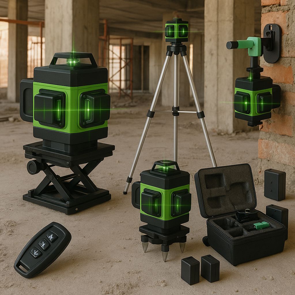 Nivel Laser 4D Profesional – 16 Linii, Auto-Nivelare, USB, 2 Baterii, Suport Ajustabil 1 m