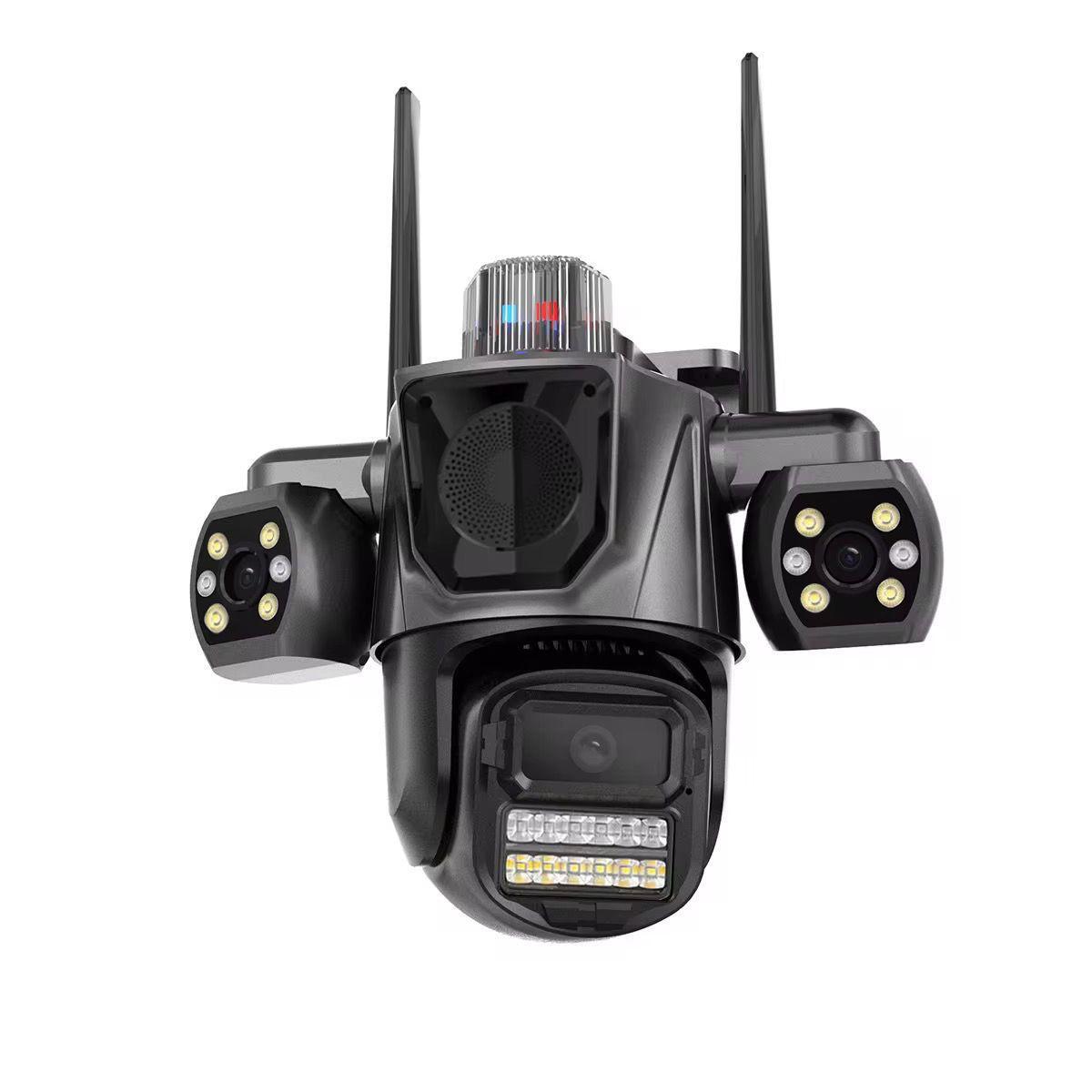Cameră Supraveghere Triplă WiFi – Vizzyo TriShield 3 în 1, 9MP, PTZ 360°, Audio Bidirecțional, IP66