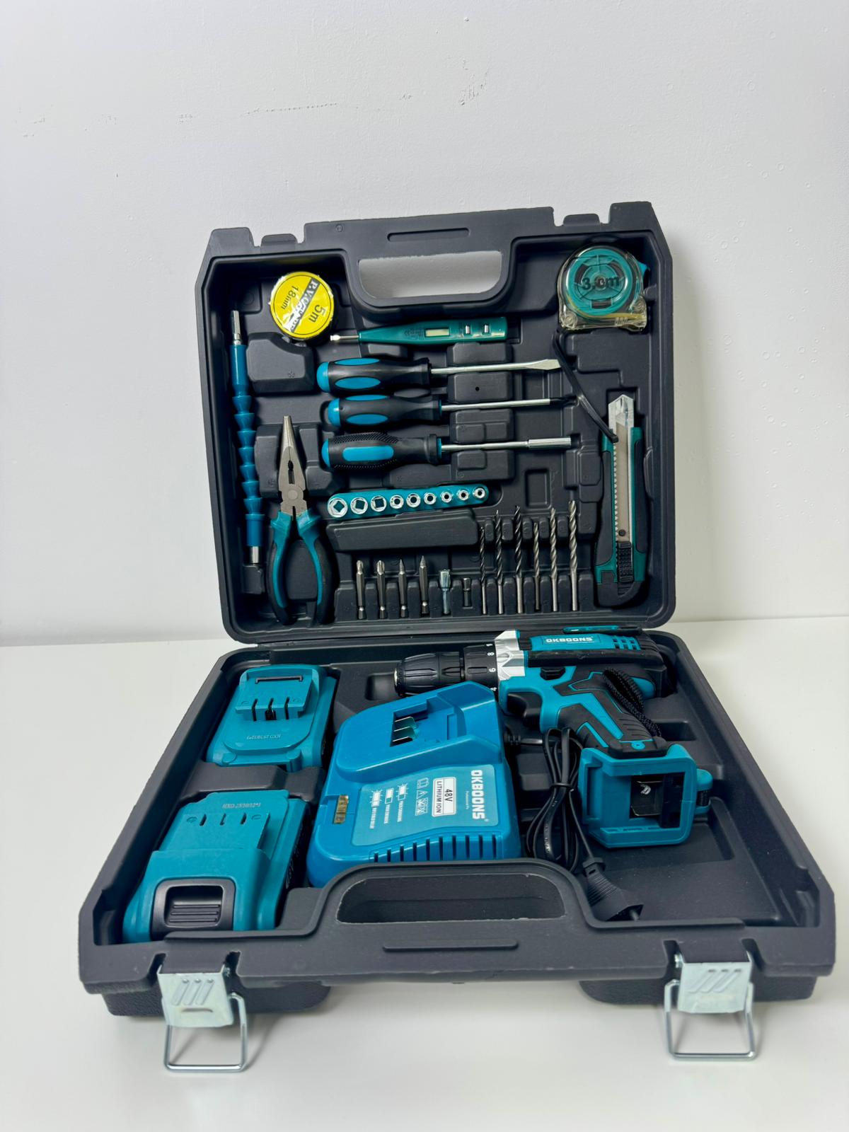 Bormașină Autofiletantă 48V cu 2 Acumulatori Li-Ion, Set Complet cu 30 Accesorii, Trusă Profesională pentru Bricolaj și Gospodărie