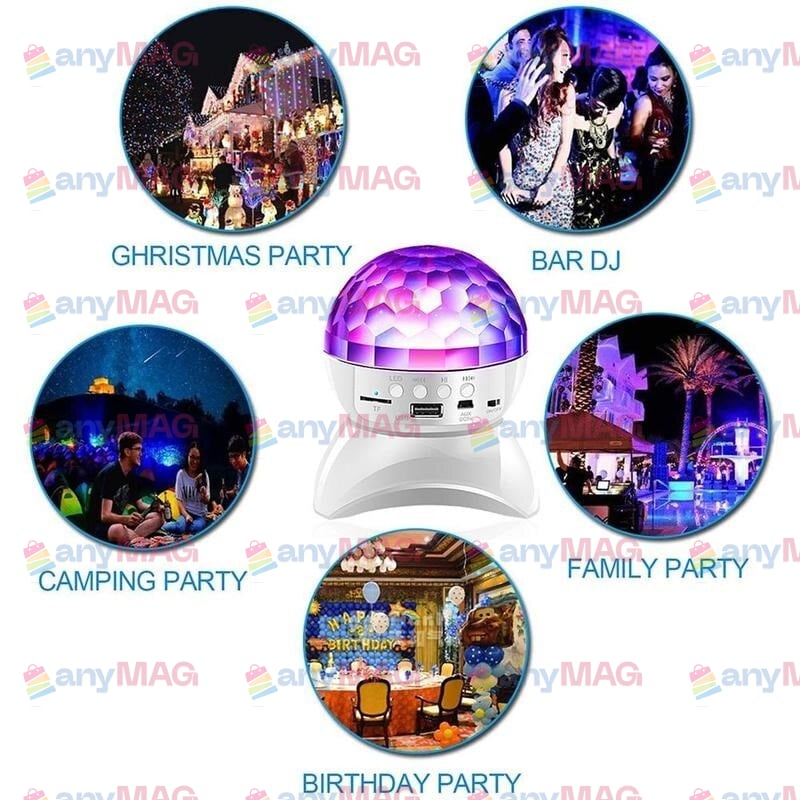 Boxă Bluetooth cu Glob Disco RGB, Slot USB & MicroSD, Încărcare USB – Sunet Puternic și Lumină de Petrecere, Culoare Albă