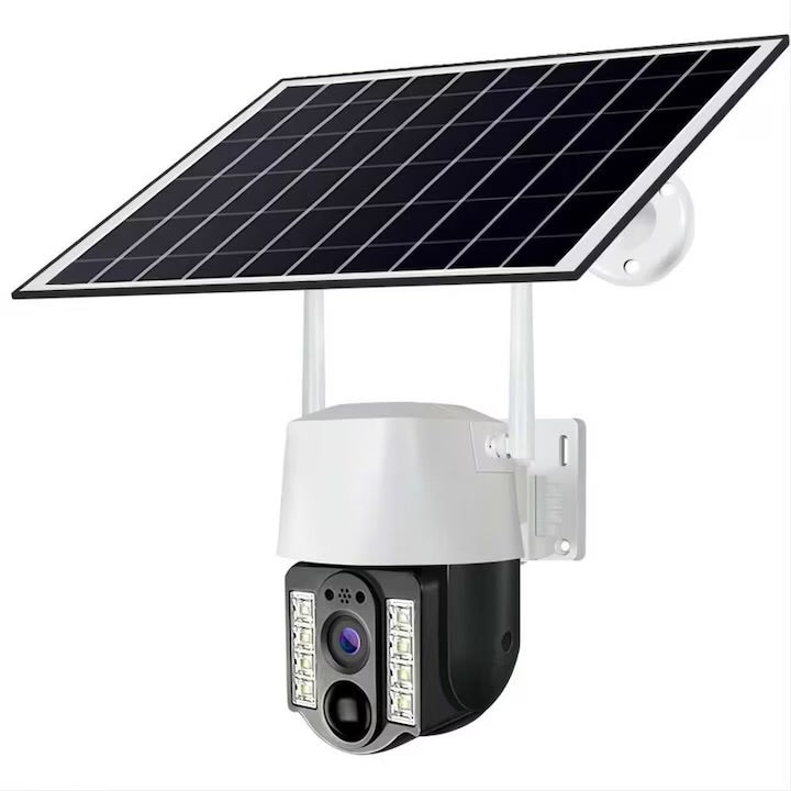 Cameră Solară de Securitate 3MP V380 4G cu Slot SIM – PTZ 355°, Night Vision Color, Detectare Inteligentă Mișcare, Tracking Automat, IP66, Interior/Exterior, Alb + CARD 64 Gb CADOU