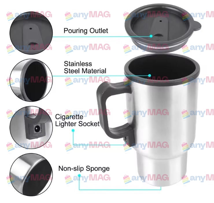 Cana Termos Electrică Auto 400 ml – Cafea și Ceai Cald Direct în Mașină, 12V