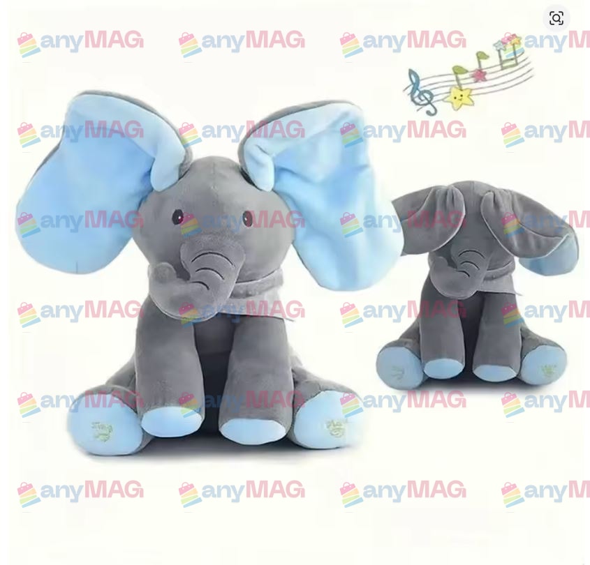 Elefănțel Interactiv din Plus – Cântă, Vorbește și Face „Cucu-Bau”, Mișcă Urechile, Muzical, 30 cm, Albastru – Jucărie pentru Copii 1+