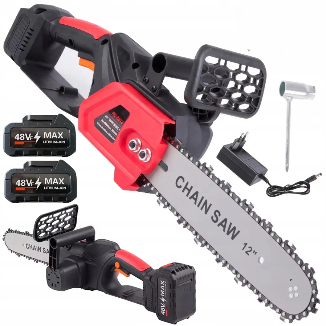 Drujbă Electrică 12 Inch cu 2 Acumulatori 48V – Lamă & Lanț Incluse, Portabilă și Puternică