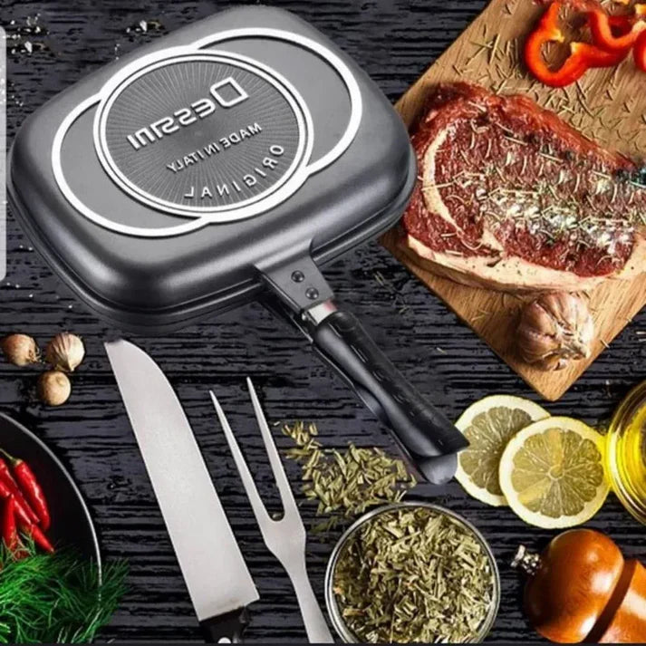 Tigaie Dublă cu Interior Antiaderent, Garnitură din Silicon, 36 cm