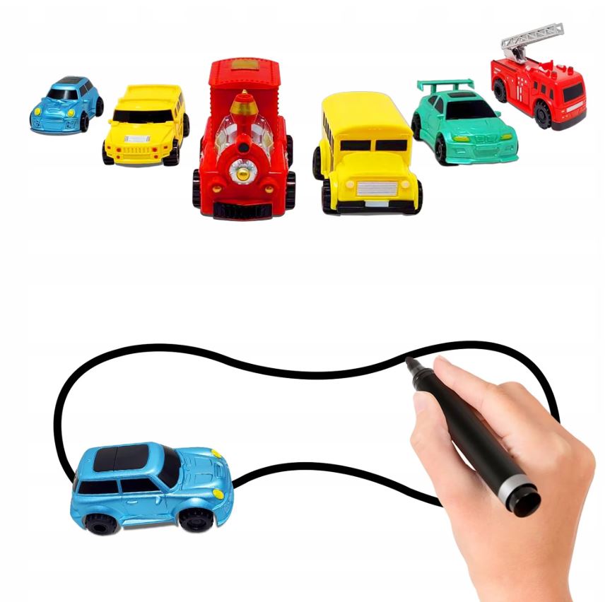 Mașinuță Magic Vroom care Urmează Linia Desenată –Jucărie Interactivă cu Senzor Optic, Marker Inclus, Set Creativ pentru Copii, Culori Vibrante