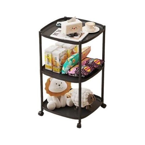 Măsuță Mobilă cu 3 Polițe și Roți Pivotante, Organizator Multifuncțional pentru Bucătărie, Baie, Living sau Birou, Design Modern, Negru, 62 x 39 x 39