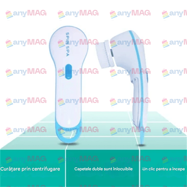 Perie de Curățare Facială Spin Spa - Electrică, Rezistentă la Apă, 2 Capete Incluse, Non-Toxică, pentru Îngrijire Personală