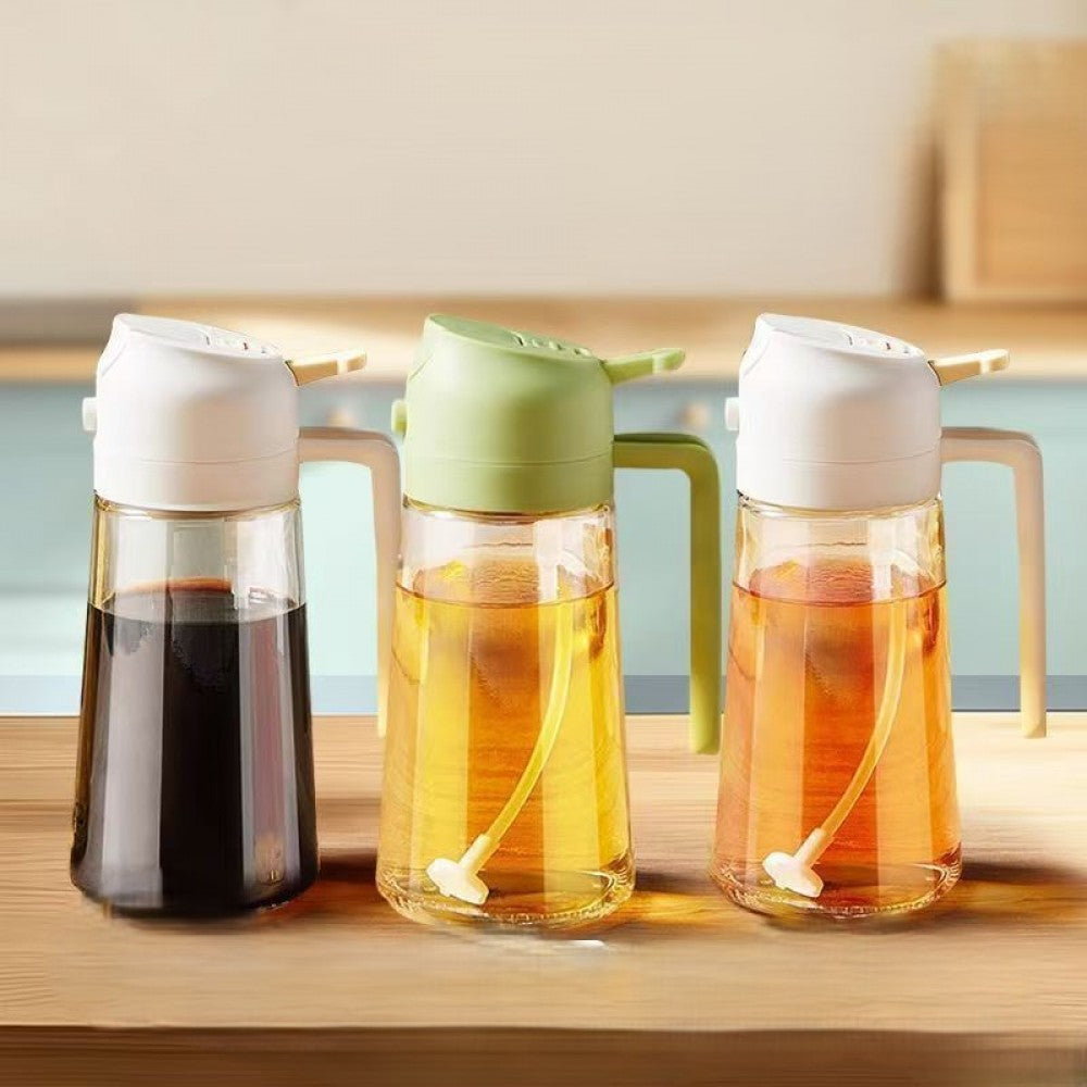 Dispenser 2 în 1 pentru Ulei – Pulverizare Fină & Turnare, Mâner Ergonomic, Sticlă Premium, 300 ml, Culoare Bej