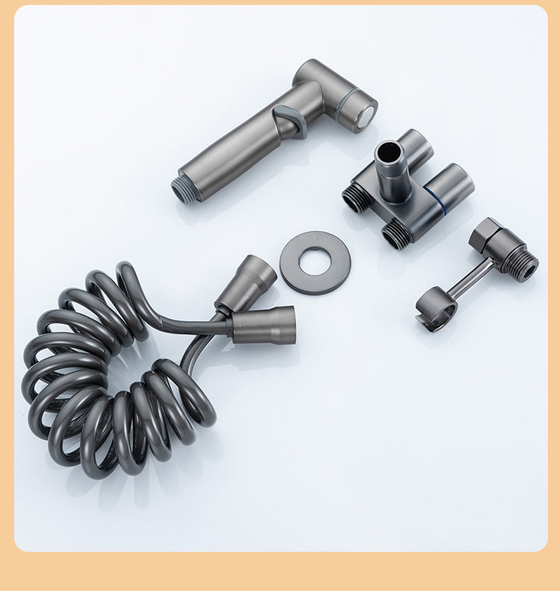 Set Complet Duș Igienic pentru Bideu și Baie din Inox Negru Mat, cu Robinet Încastrat și Baterie, Furtun Flexibil 1.5m, Kit Instalare Inclus, Design