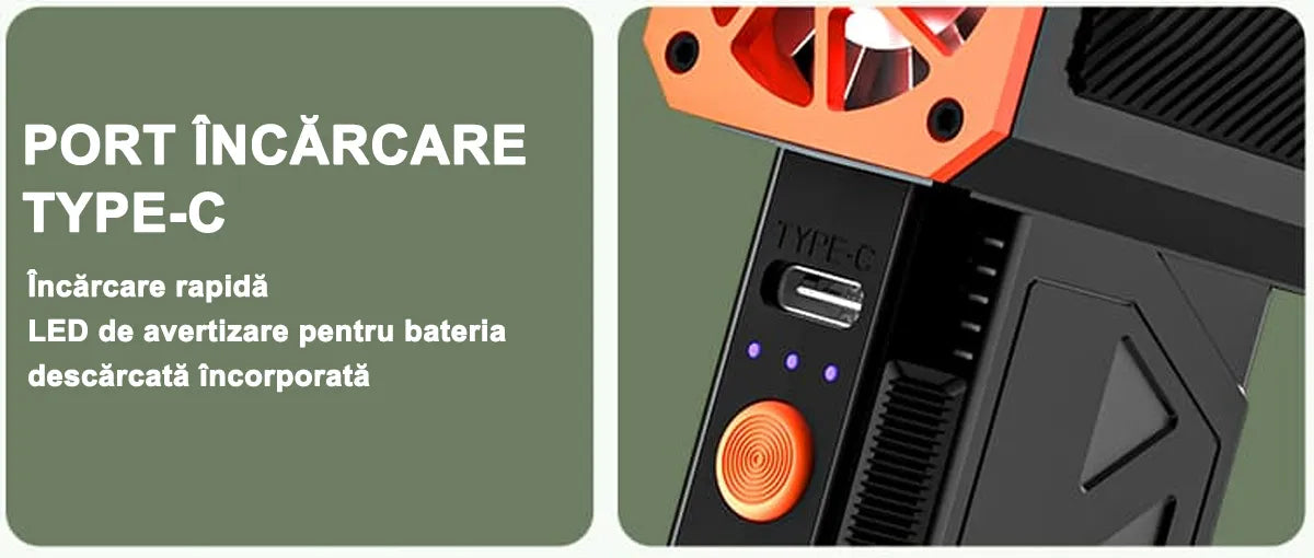 Suflantă Aer Portabilă 120000 RPM – Mini Ventilator Electric cu 3 Trepte de Putere, Jet 45 m/s, Multifuncțională și Compactă