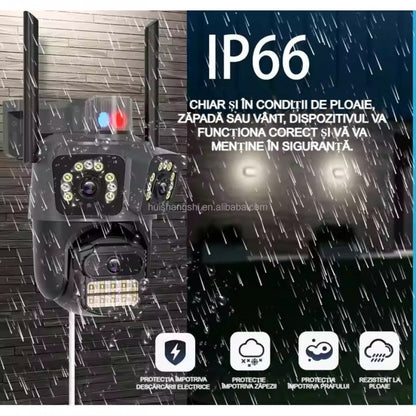 Cameră Supraveghere Wi-Fi PTZ 15MP, 3 Lentile, AI Detection, Night Vision, IP66 – Control Direct din Telefon