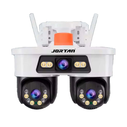 Camera de Supraveghere WiFi Jortan Tripla 9MP PTZ 355° cu 3 Lentile, Night Vision Color, Audio Bidirecțional, IP66 + Card 32GB Inclus