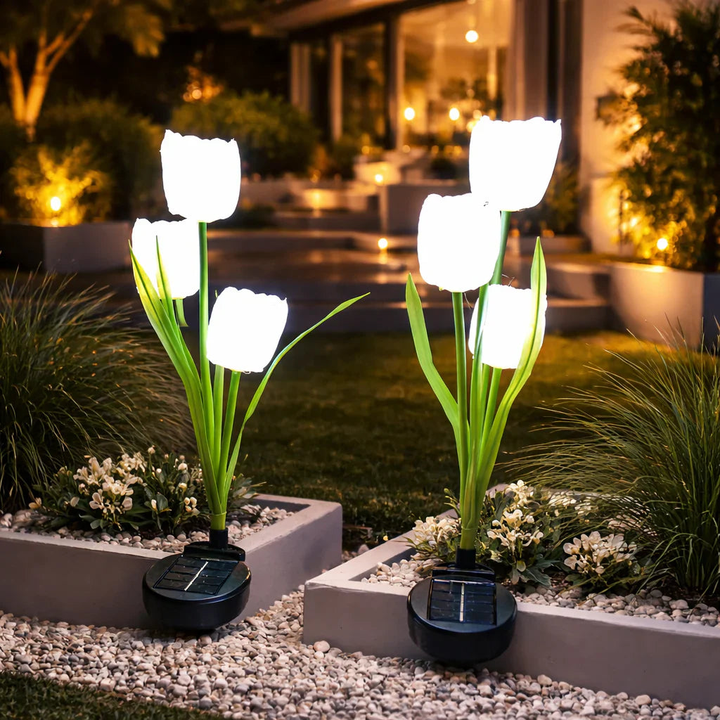 Lampă Solară de Grădină | 1+1 | Tip Lalea LED Alb – 30 cm, 30 lm, Iluminare Decorativă Exterior, Energie Solară