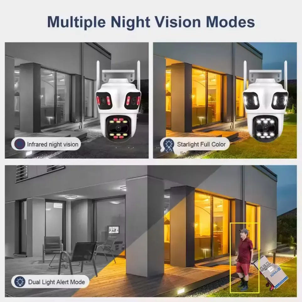 Cameră Triplă de Supraveghere Wi-Fi PTZ P15 4K – 3 Lentile, Night Vision, Audio Bidirecțional