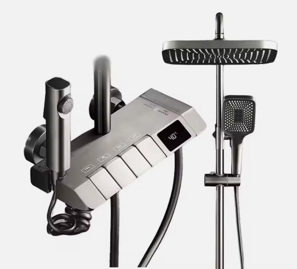 Set de Duș Multifuncțional Tip Ploaie cu Termostat și Afișaj Digital – Design Premium pentru Baie Modernă