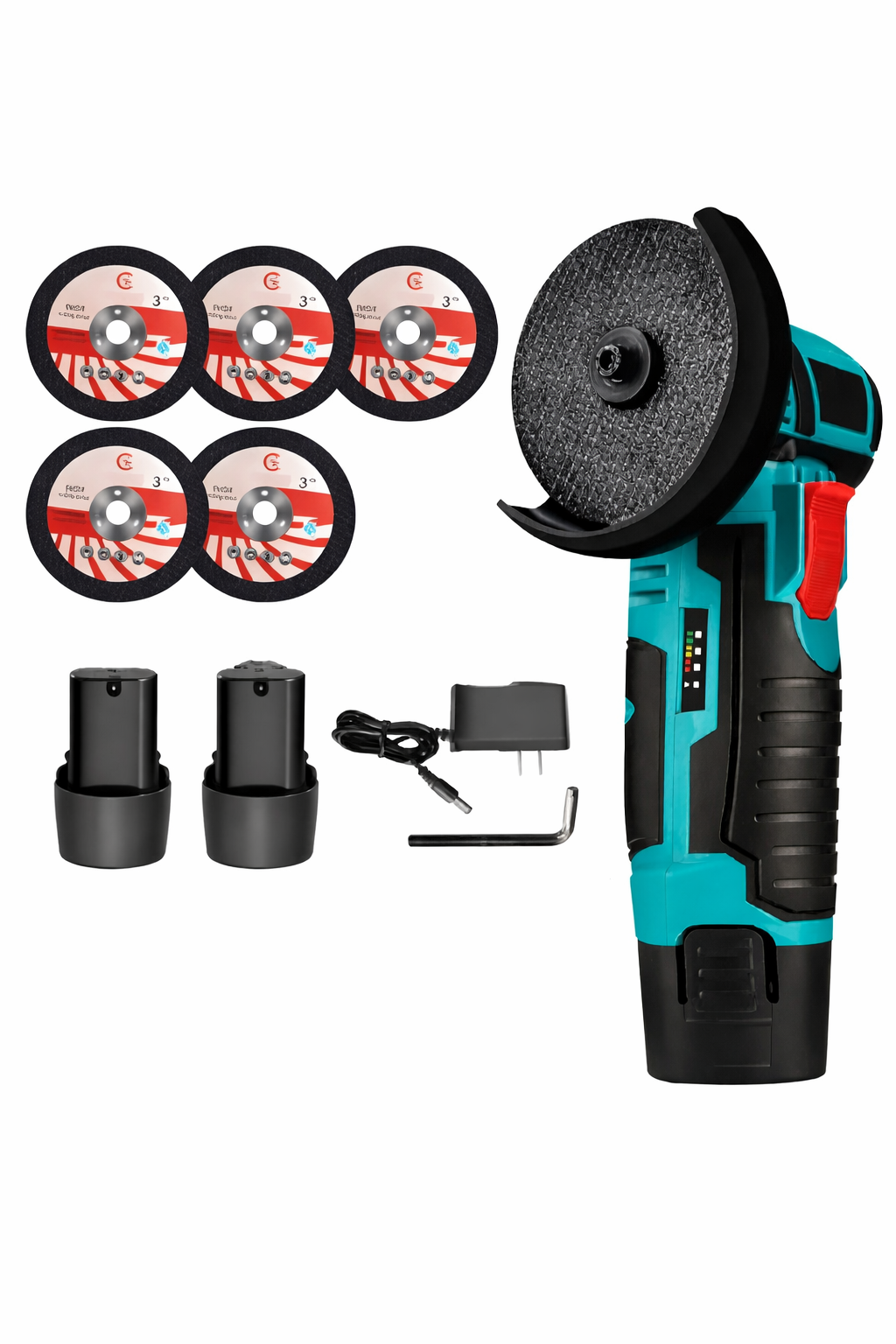 Mini Polizor Unghiular Electric 48V2Ah, 2 acumulatori + 5 Panze de Rezervă – Șlefuire și Tăiere Precise