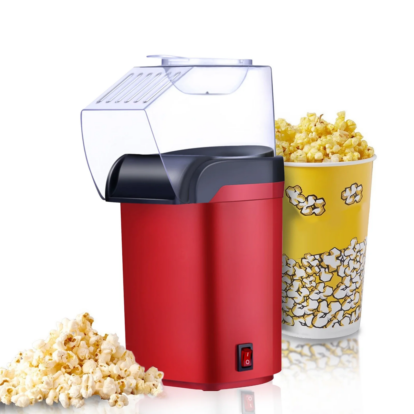Aparat Popcorn cu Aer Cald 1200W – Aparat Floricele Fara Ulei, Preparare Rapida 2-3 Minute, Design Compact, Cupa Masurare Inclusa