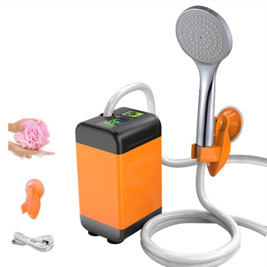 Duș Portabil pentru Camping cu Pompă Electrică, Afișaj Digital, 3 Moduri de Pulverizare, Baterie 4800 mAh, Furtun 2 m