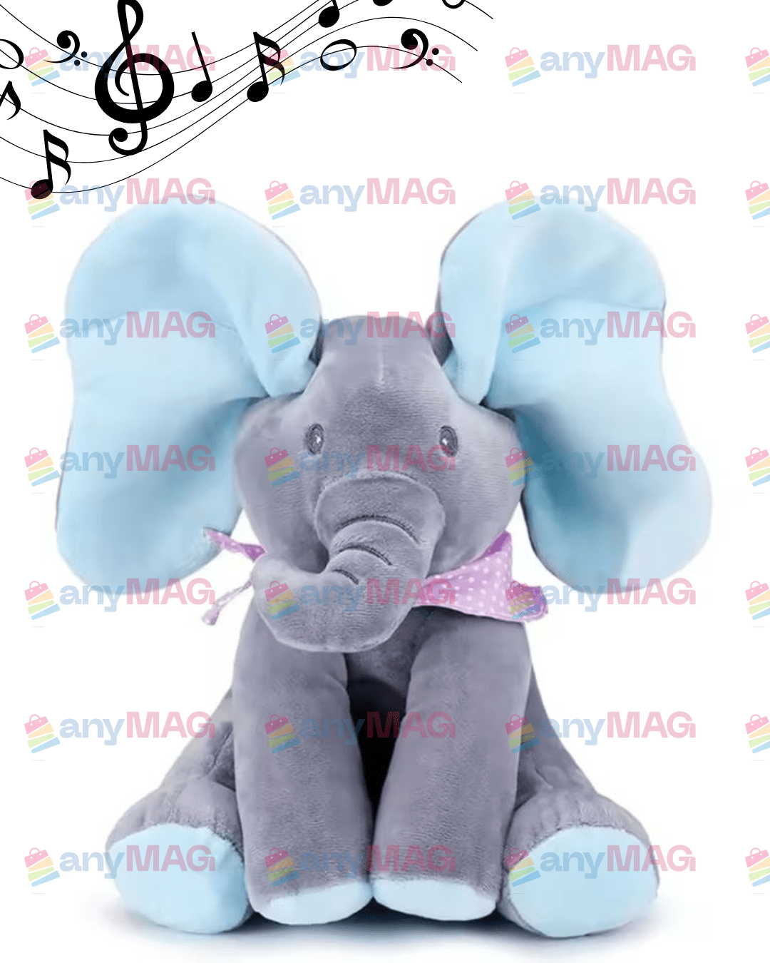 Elefănțel Interactiv din Plus – Cântă, Vorbește și Face „Cucu-Bau”, Mișcă Urechile, Muzical, 30 cm, Albastru – Jucărie pentru Copii 1+