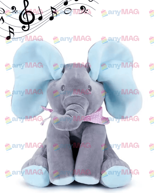 Elefănțel Interactiv din Plus – Cântă, Vorbește și Face „Cucu-Bau”, Mișcă Urechile, Muzical, 30 cm, Albastru – Jucărie pentru Copii 1+