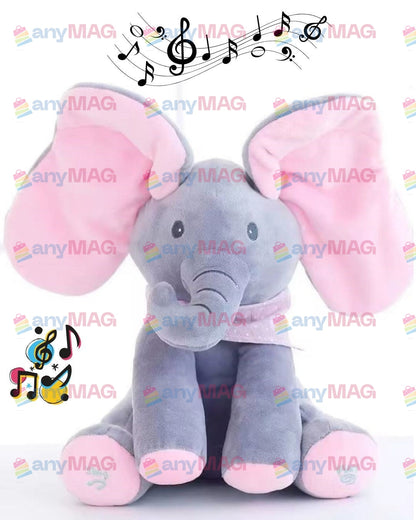 Elefănțel Interactiv din Plus – Cântă, Vorbește și Face „Cucu-Bau”, Mișcă Urechile, Muzical, 30 cm, Roz – Jucărie pentru Copii 1+