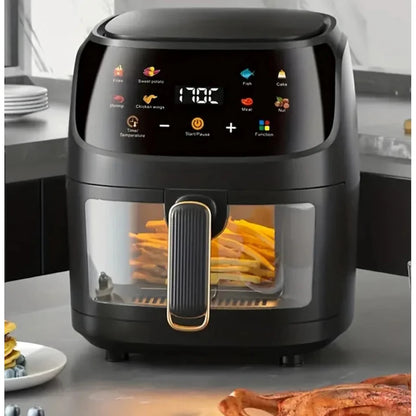 Friteuză cu Aer Cald 8L 2400W SILVER LOVE – Air Fryer Digital cu Coș Transparent și Afișaj LED, Gătire Rapidă fără Ulei