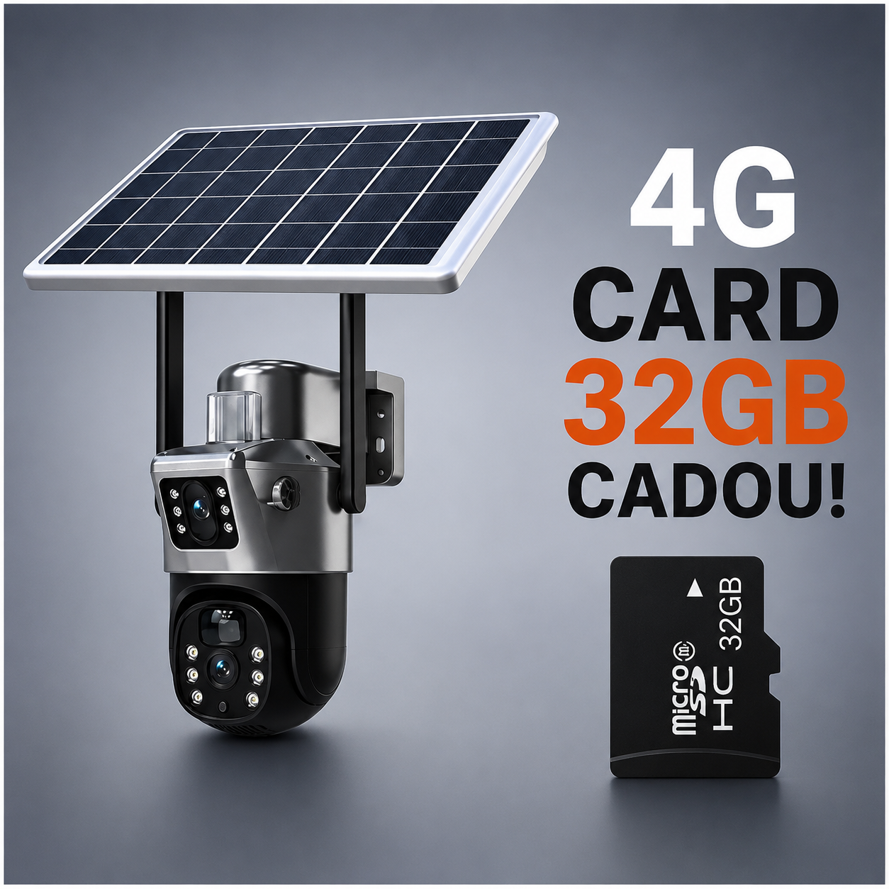 Cameră Supraveghere 4K cu Panou Solar – Dubla Lentilă, 360°, Zoom 10X + Card 32GB !