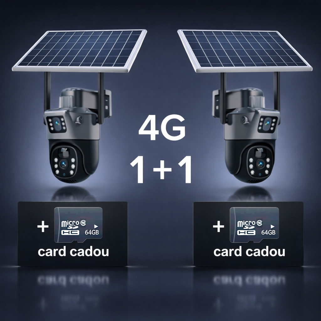 Set Două Camere Supraveghere VISURON 4K cu Panou Solar – Dubla Lentilă, 360°, Zoom 10X + Două Carduri 64GB CADOU!