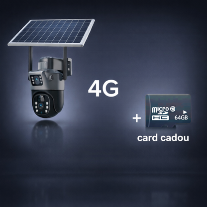 Cameră Supraveghere VISURON 4K  cu Panou Solar – Dubla Lentilă, 360°, Zoom 10X + Card 64GB CADOU!