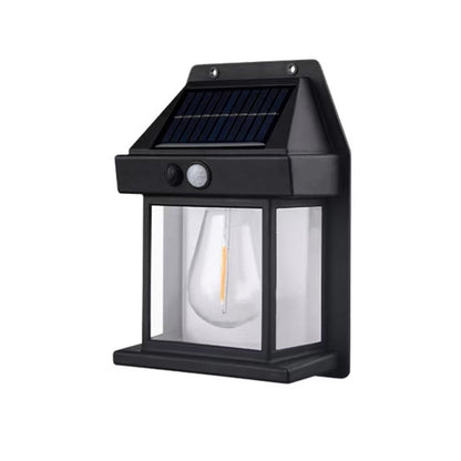 Lampă solară LED de perete tip felinar, cu senzor de mișcare, fără fir, 2 moduri iluminare, rezistentă la apă – pentru exterior