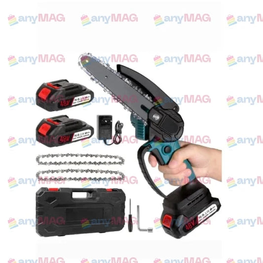 Drujbă Fără Fir Portabilă 48V cu 2 Acumulatori, Lamă 6 Inch (15 cm) și 2 Lanțuri – Putere, Precizie și Mobilitate Maximă