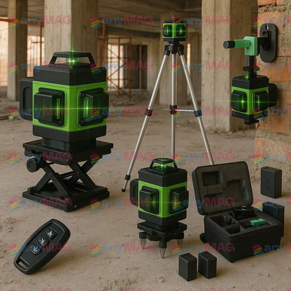 Nivel Laser 4D Profesional – 16 Linii, Auto-Nivelare, USB, 2 Baterii, Suport Ajustabil 1.2 m