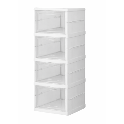 Organizator Multifunctional Pliabil cu 4 Niveluri si Usi Transparente, 71.5 x 35 x 20 cm – Dulap Depozitare Ingust pentru Spatii Mici