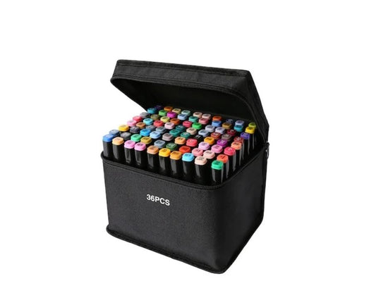 Set 36 Markere Colorate Profesionale cu 2 Vârfuri (Subțire și Gros Înclinat) + Geantă de Depozitare Inclusă