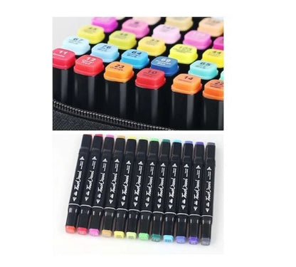 Set 36 Markere Colorate Profesionale cu 2 Vârfuri (Subțire și Gros Înclinat) + Geantă de Depozitare Inclusă