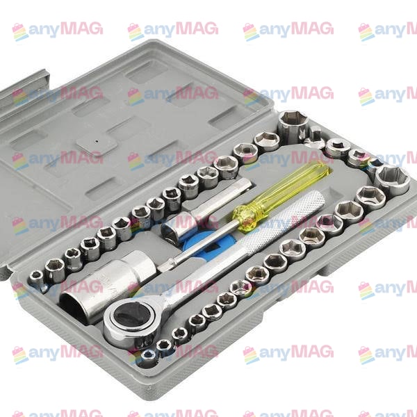 Trusă Chei Tubulare 40 piese – Metric & SAE, Cutie Gri Compactă