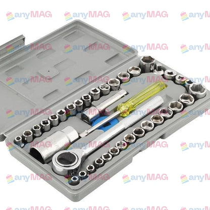 Trusă Chei Tubulare 40 piese – Metric & SAE, Cutie Gri Compactă