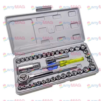 Trusă Chei Tubulare 40 piese – Metric & SAE, Cutie Gri Compactă