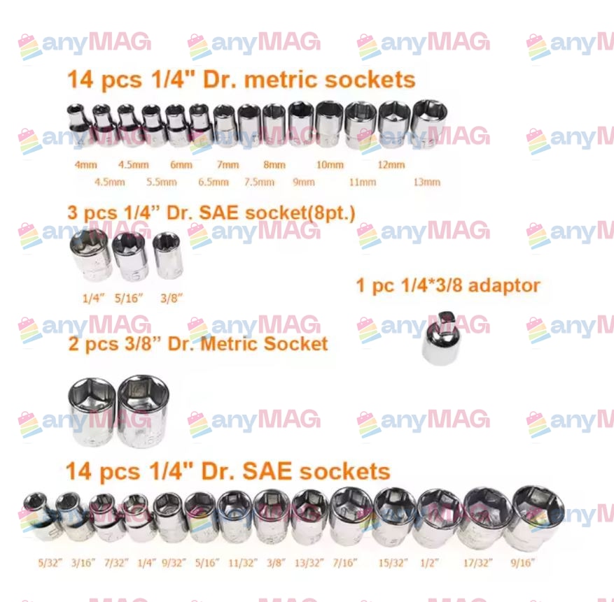 Trusă Chei Tubulare 40 piese – Metric & SAE, Cutie Gri Compactă