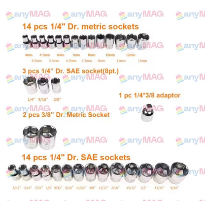 Trusă Chei Tubulare 40 piese – Metric & SAE, Cutie Gri Compactă