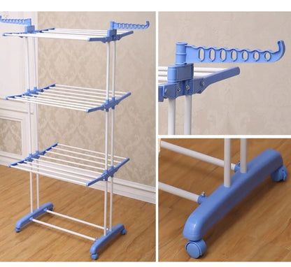 Uscător de rufe vertical pliabil cu 3 nivele, 170 cm, cu roți și suport umerașe – compact, mobil și rezistent