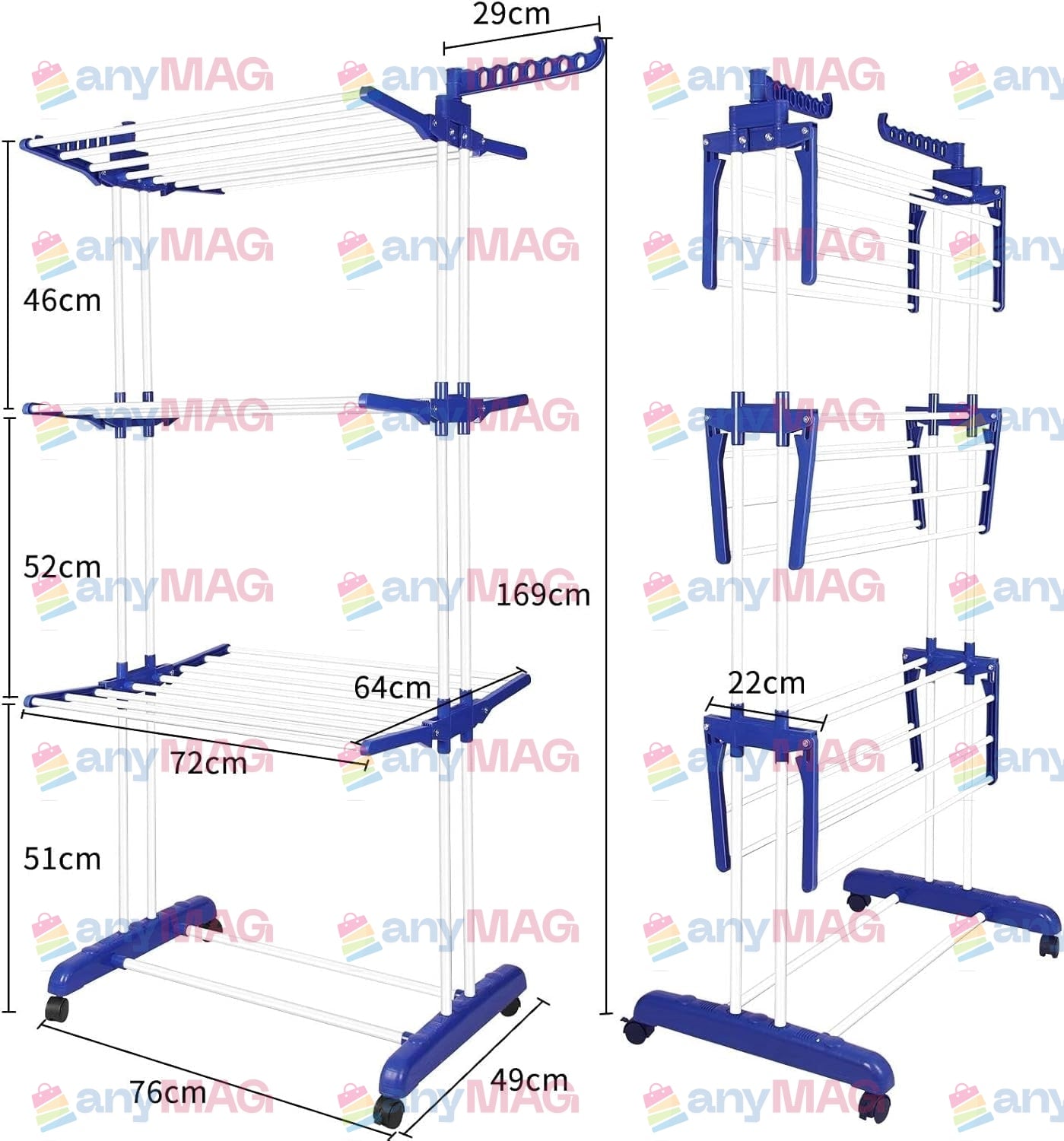 Uscator vertical pentru Rufe Haine Mobil si Pliabil cu Suport Umerase, Inaltime 170 cm