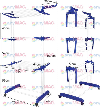 Uscator vertical pentru Rufe Haine Mobil si Pliabil cu Suport Umerase, Inaltime 170 cm