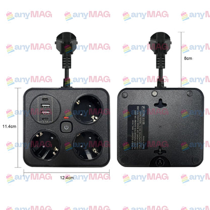 Prelungitor Multifuncțional cu USB – 3 Prize, 3250W, 2 x USB-A, 2 x PD USB-C, Cablu 2M, Tehnologie IQ, Ignifug, Protecție Copii & Supratensiune