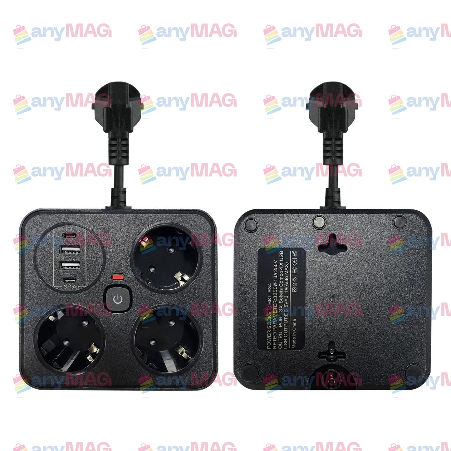 Prelungitor Multifuncțional cu USB – 3 Prize, 3250W, 2 x USB-A, 2 x PD USB-C, Cablu 2M, Tehnologie IQ, Ignifug, Protecție Copii & Supratensiune